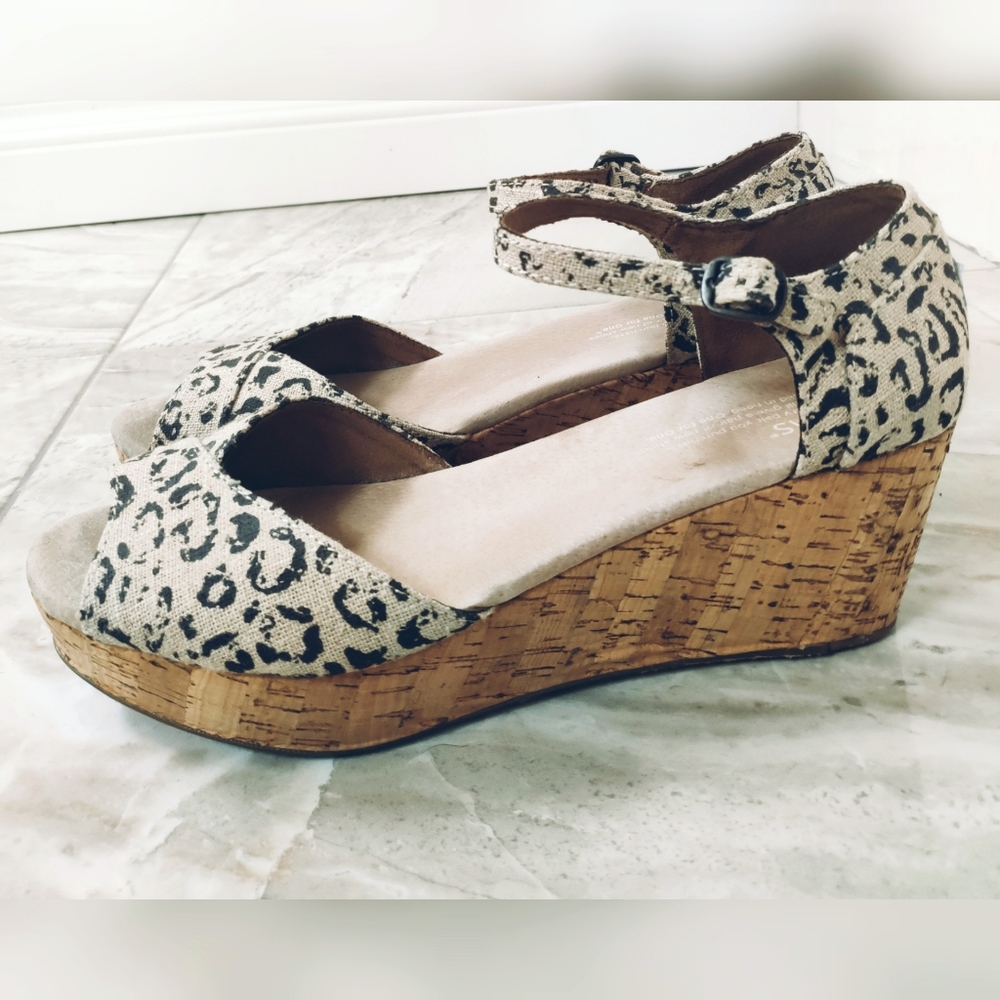 TOMS Leopard-Print Cork Platform Wedge